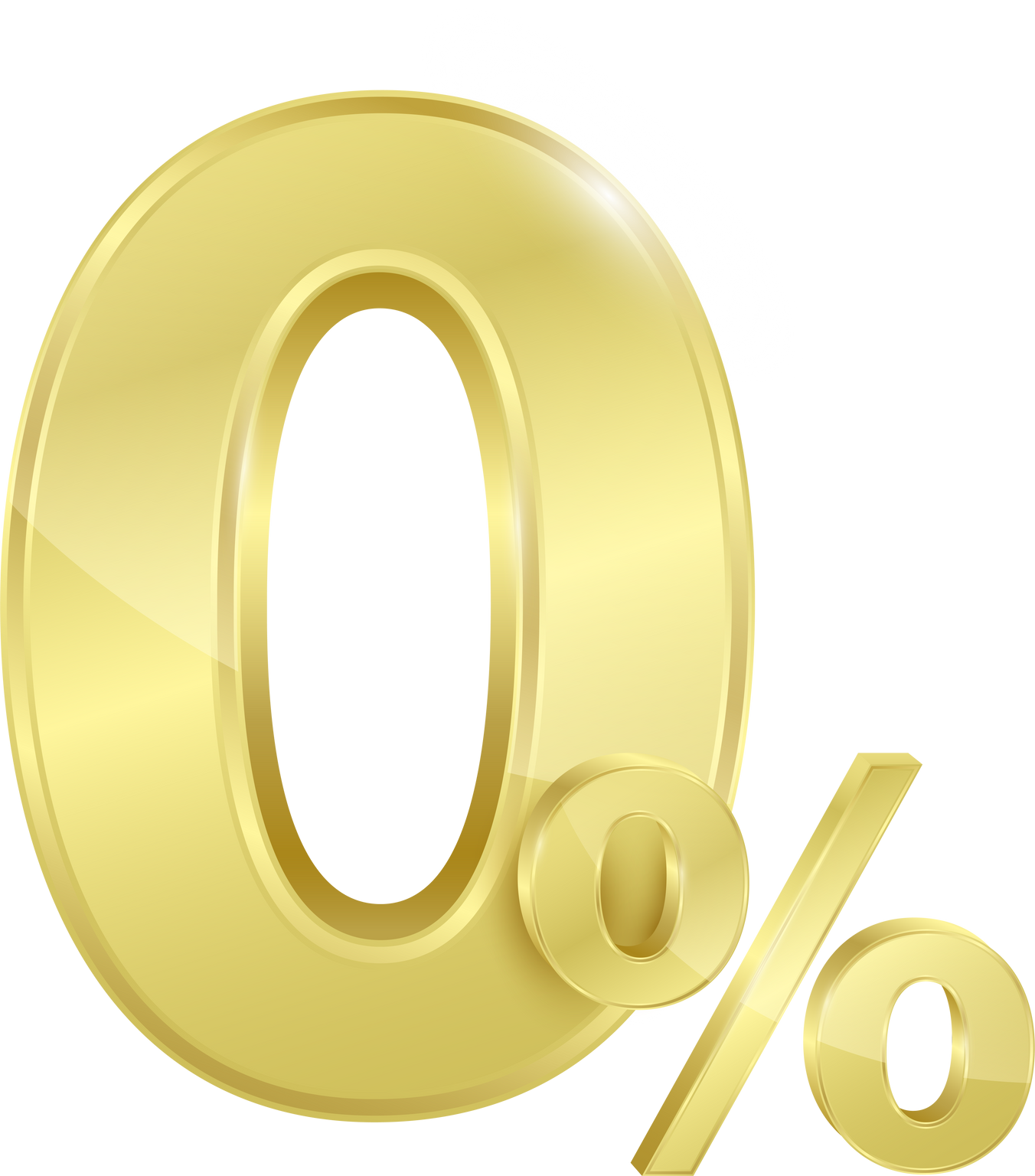 Golden 0% text. Zero percent for special offer.  Financial business concept. 3D file PNG illustration.